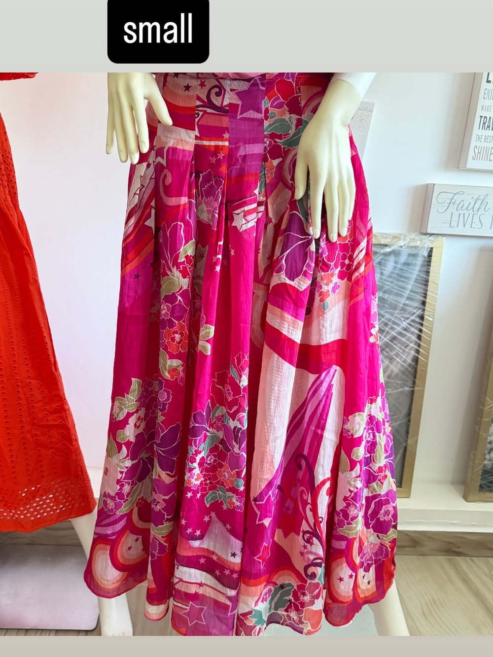 Vibrant Pink Floral A-Line Maxi Skirt